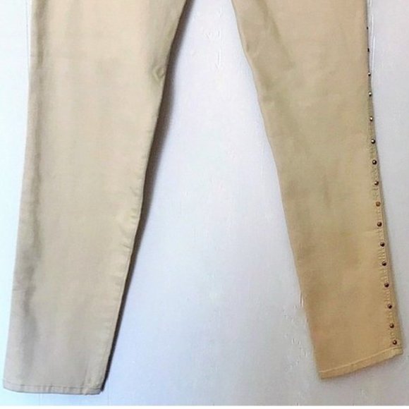 H&M LOW RISE SKINNY ANKLE JEANS BEIGE GOLD STUDDED LEGS SZ 33 NWT - Picture 9 of 10
